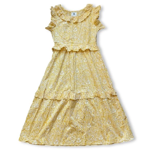 Pomegranate Dresses & Skirts - Pomegranate Maxi Dress Womens Sz M Yellow Floral Boho Tier Ruffle Flutter Sleeve